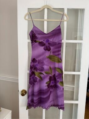 Vintage Y2K Blind Date Purple Floral Slip Midi Dress